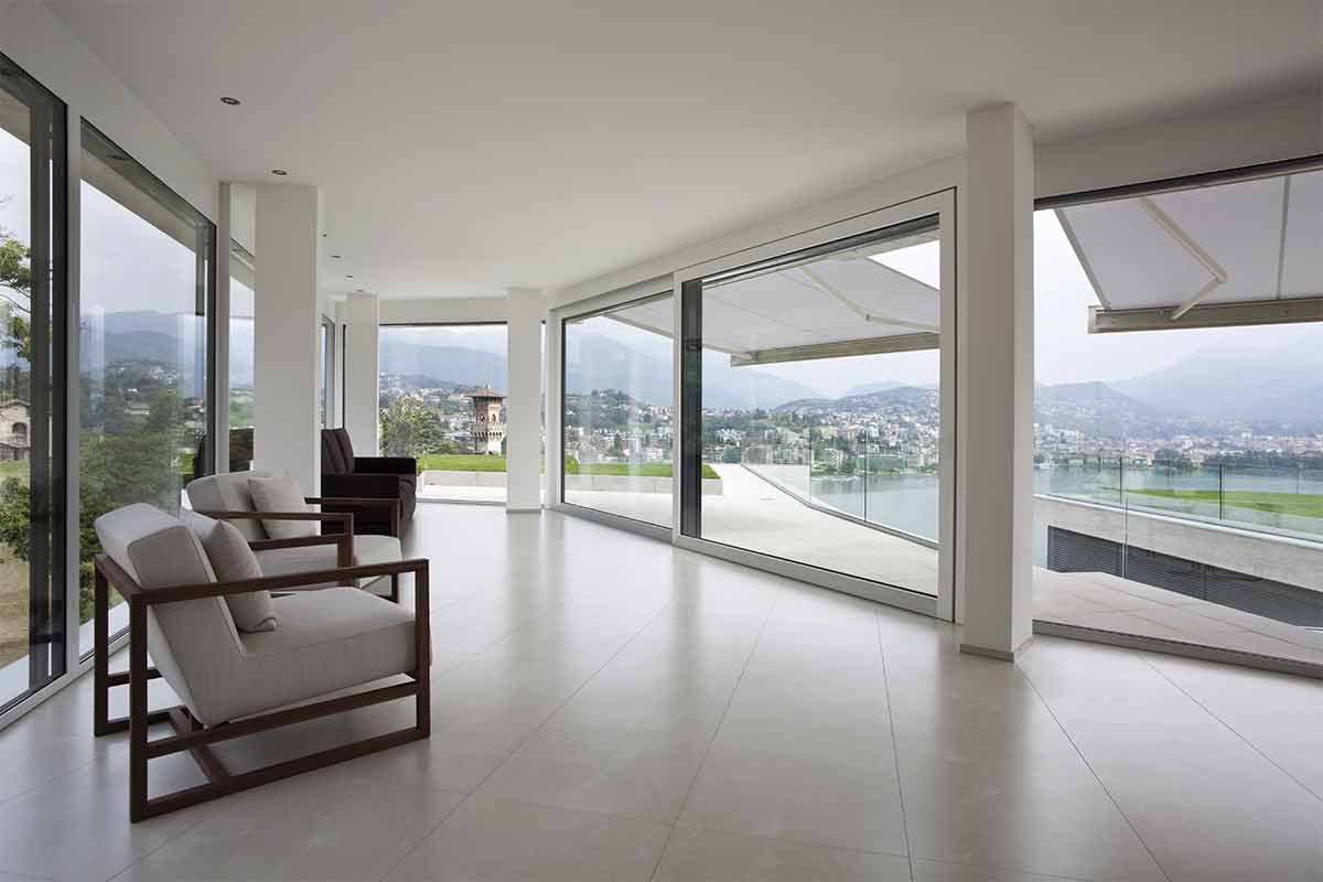 interior of modern home with tile floor