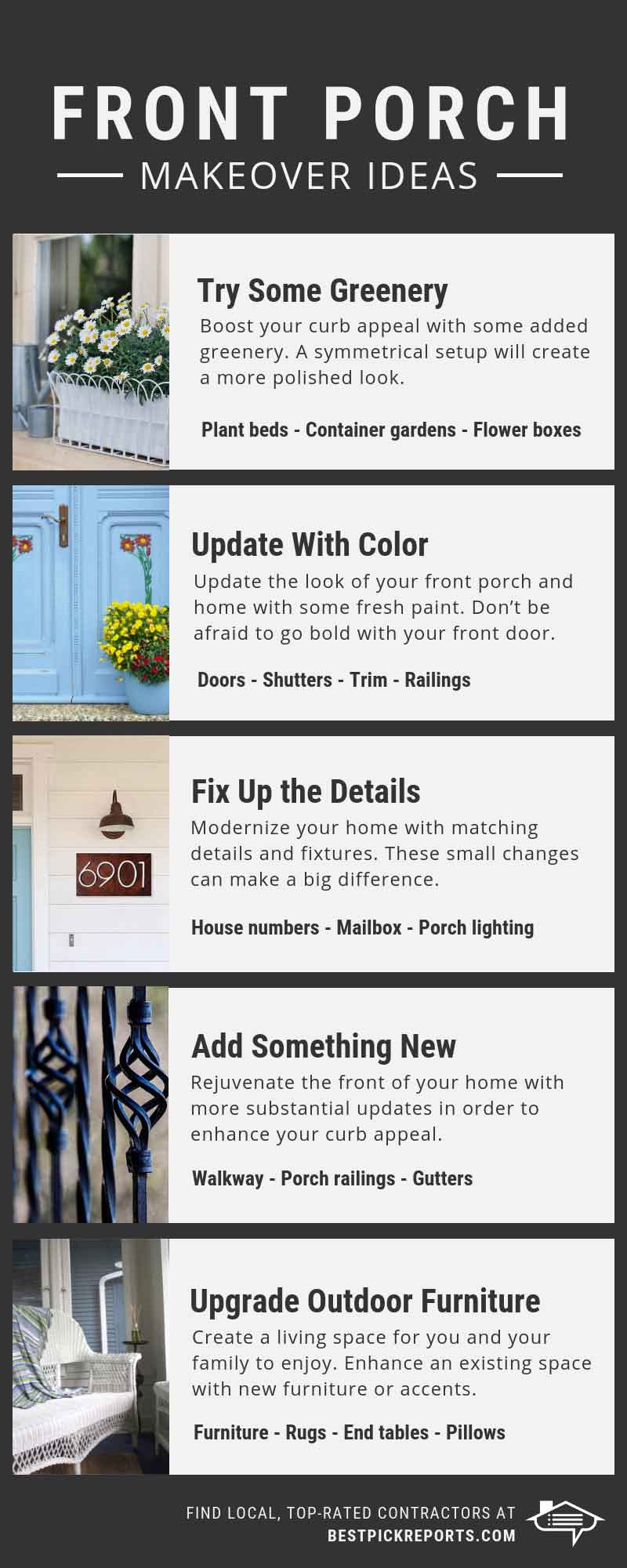 front porch makeover ideas infographic