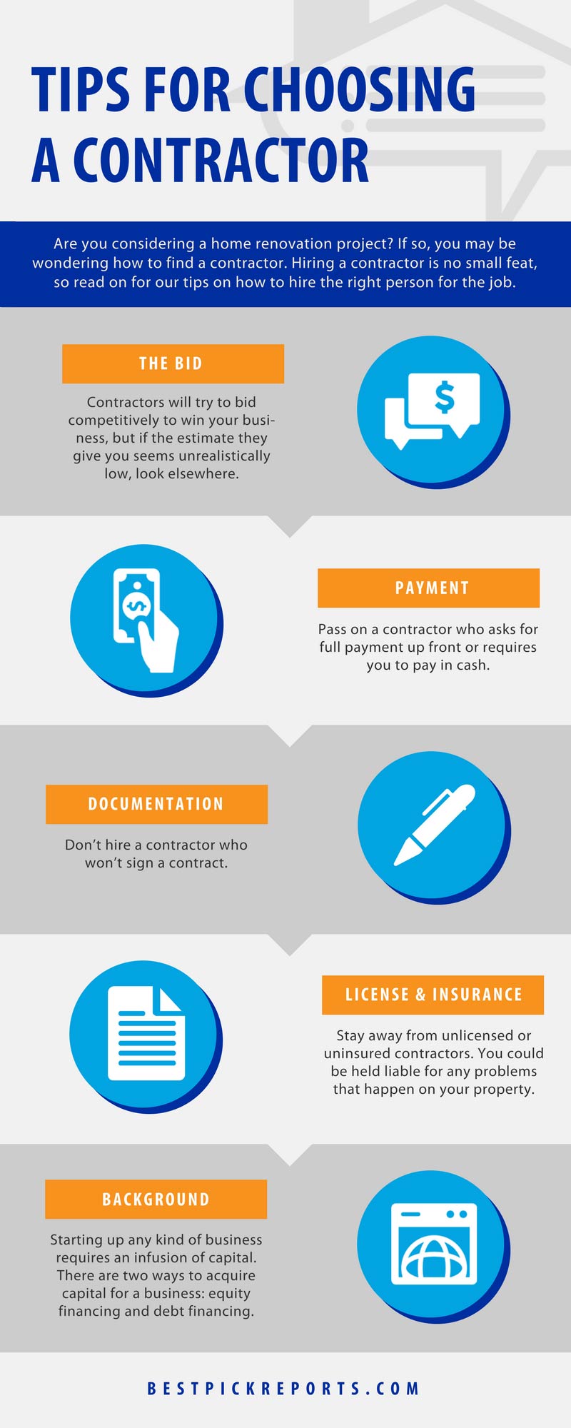 Tips for choosing a contractor infographic