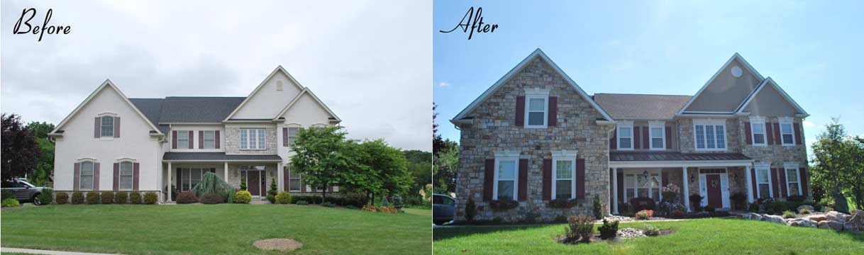 before and after new stone stucco