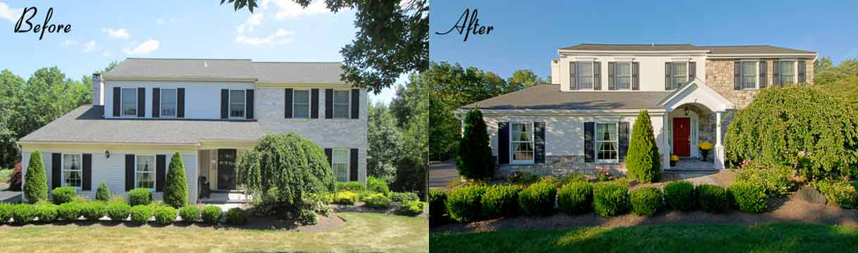 before and after new white portico over door