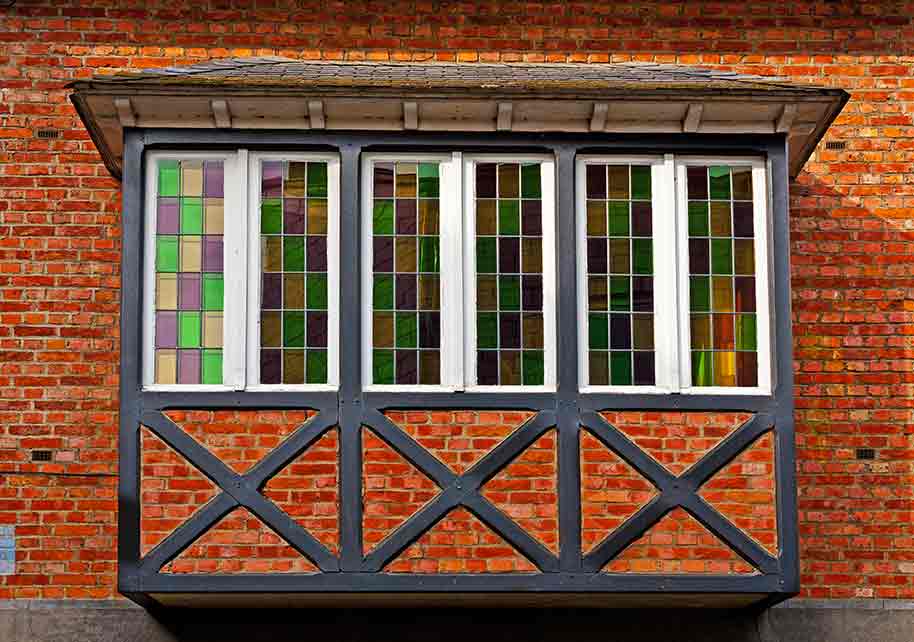 bay window with stained glass panes