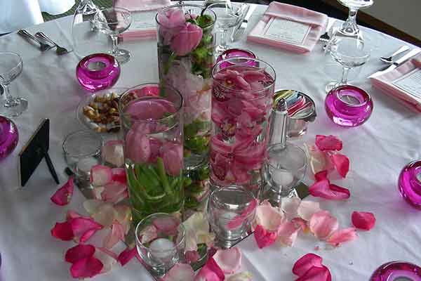 floating floral centerpiece with tealights