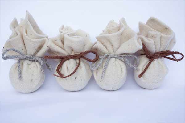 wool sachets tied with twine