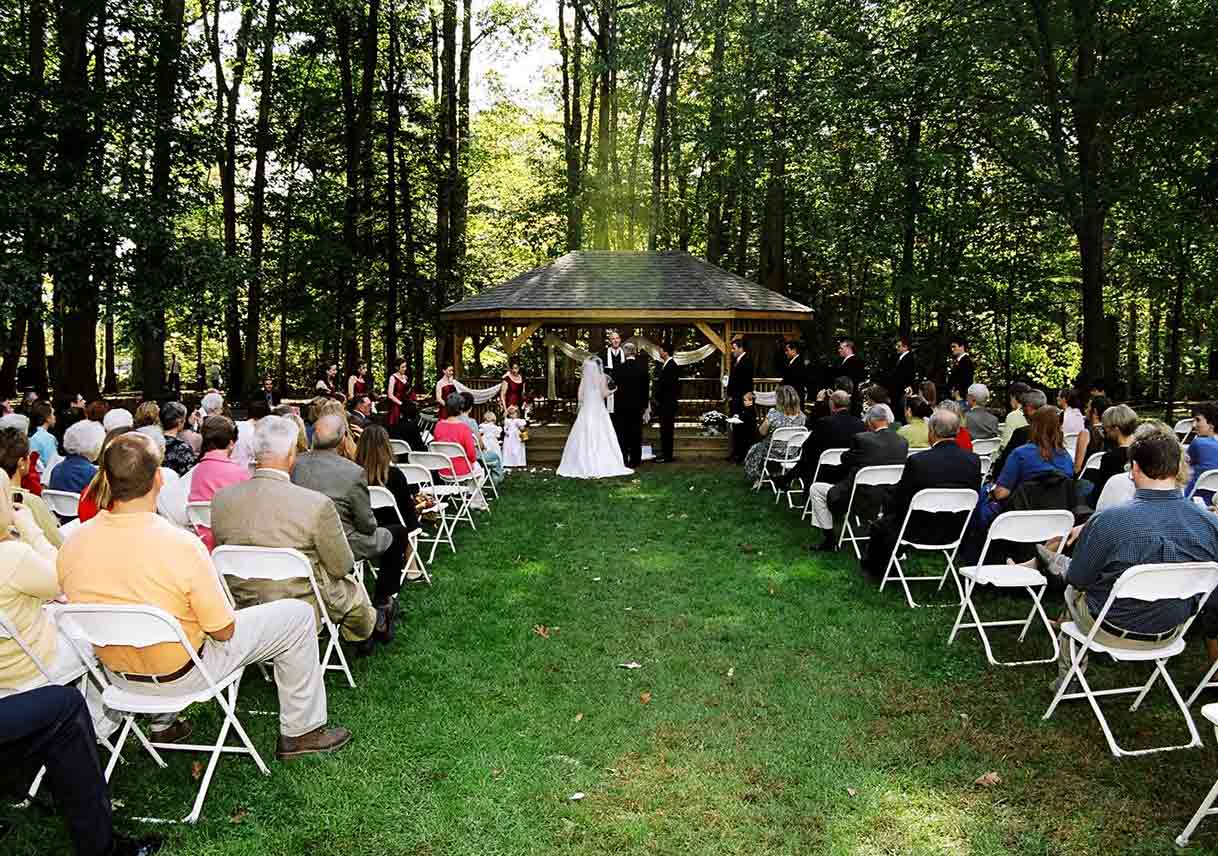 wedding ceremony at gazebo in wooded state park