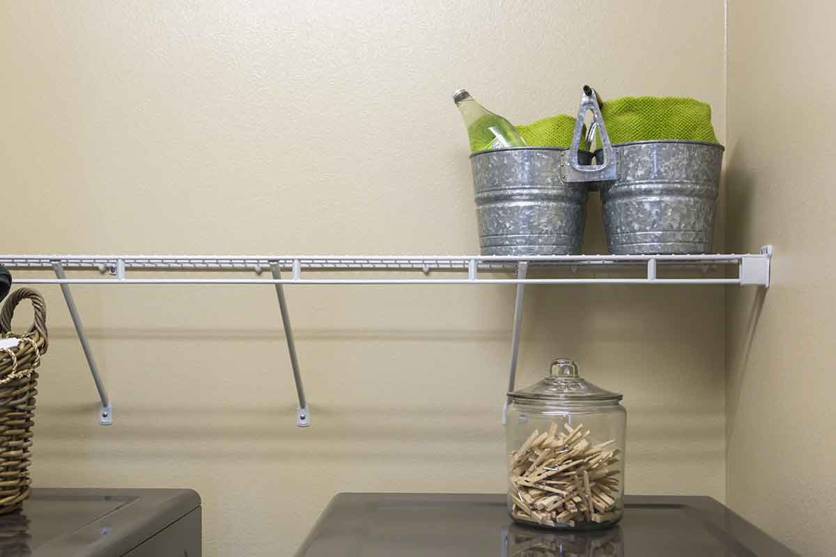 Laundry room with wire shelving