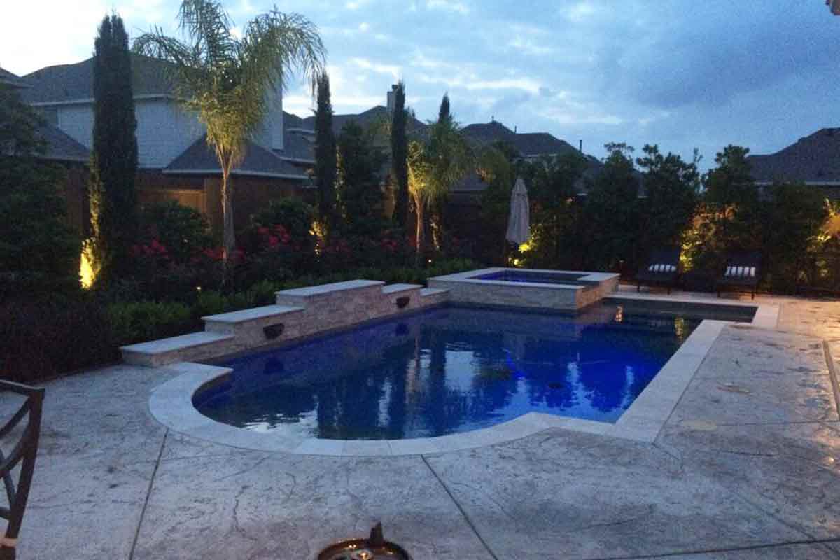 swimming pool at dusk