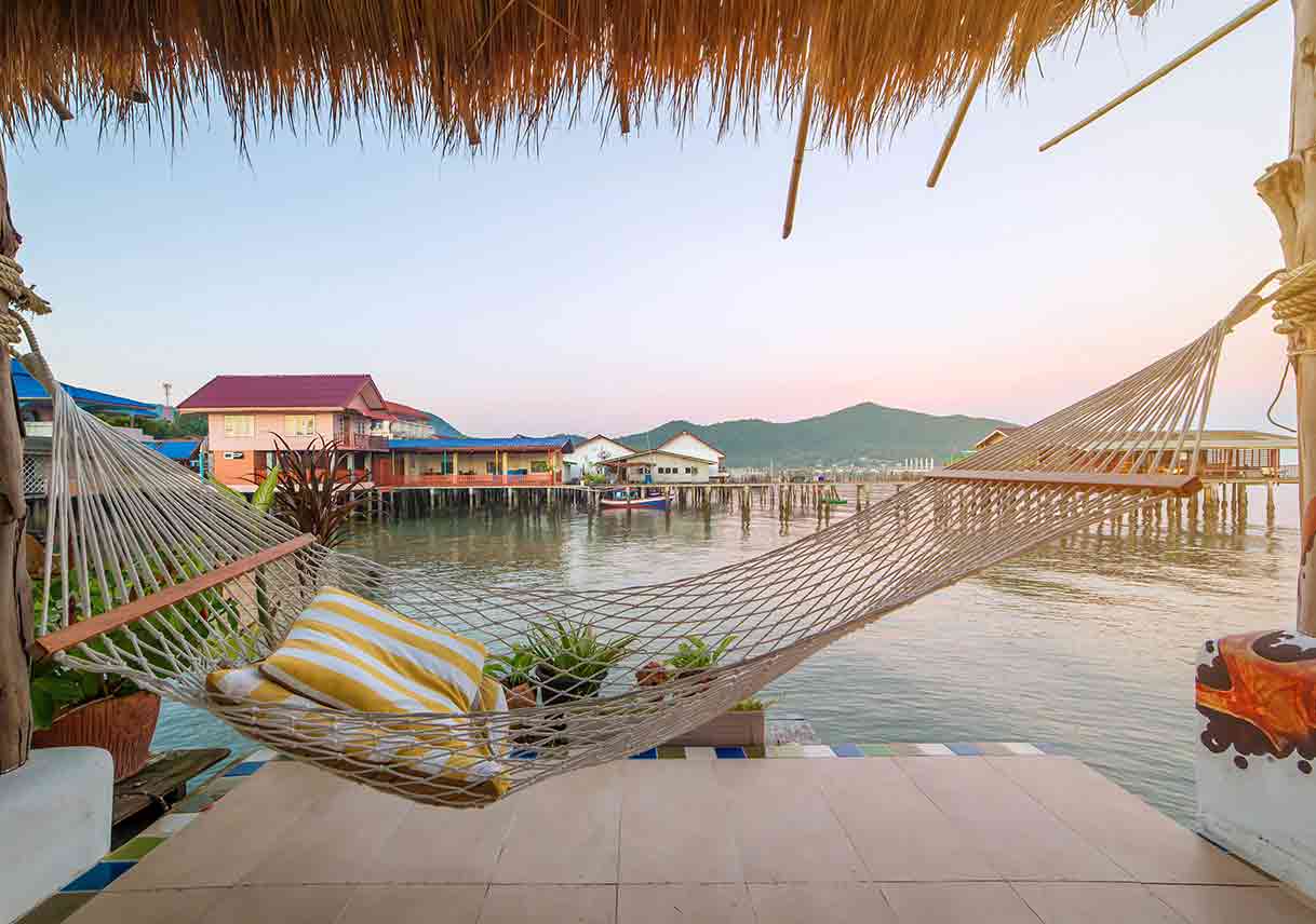 shaded hammock on beach patio