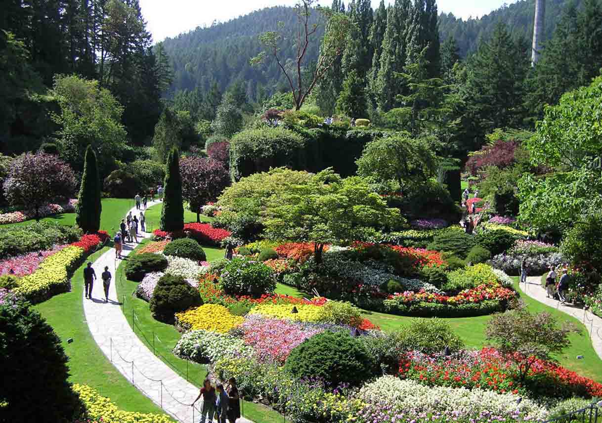 People strolling in a garden