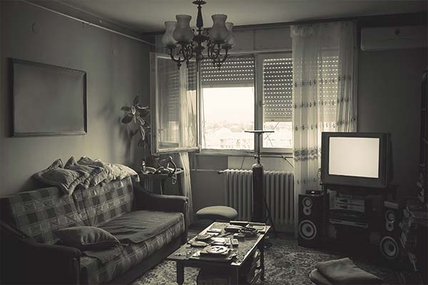 living room in grayscale