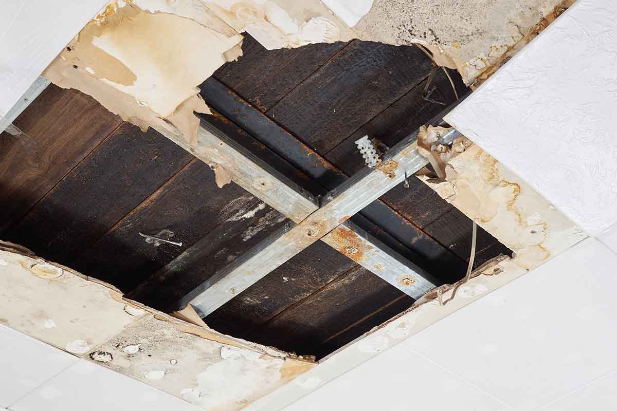 water-damaged ceiling