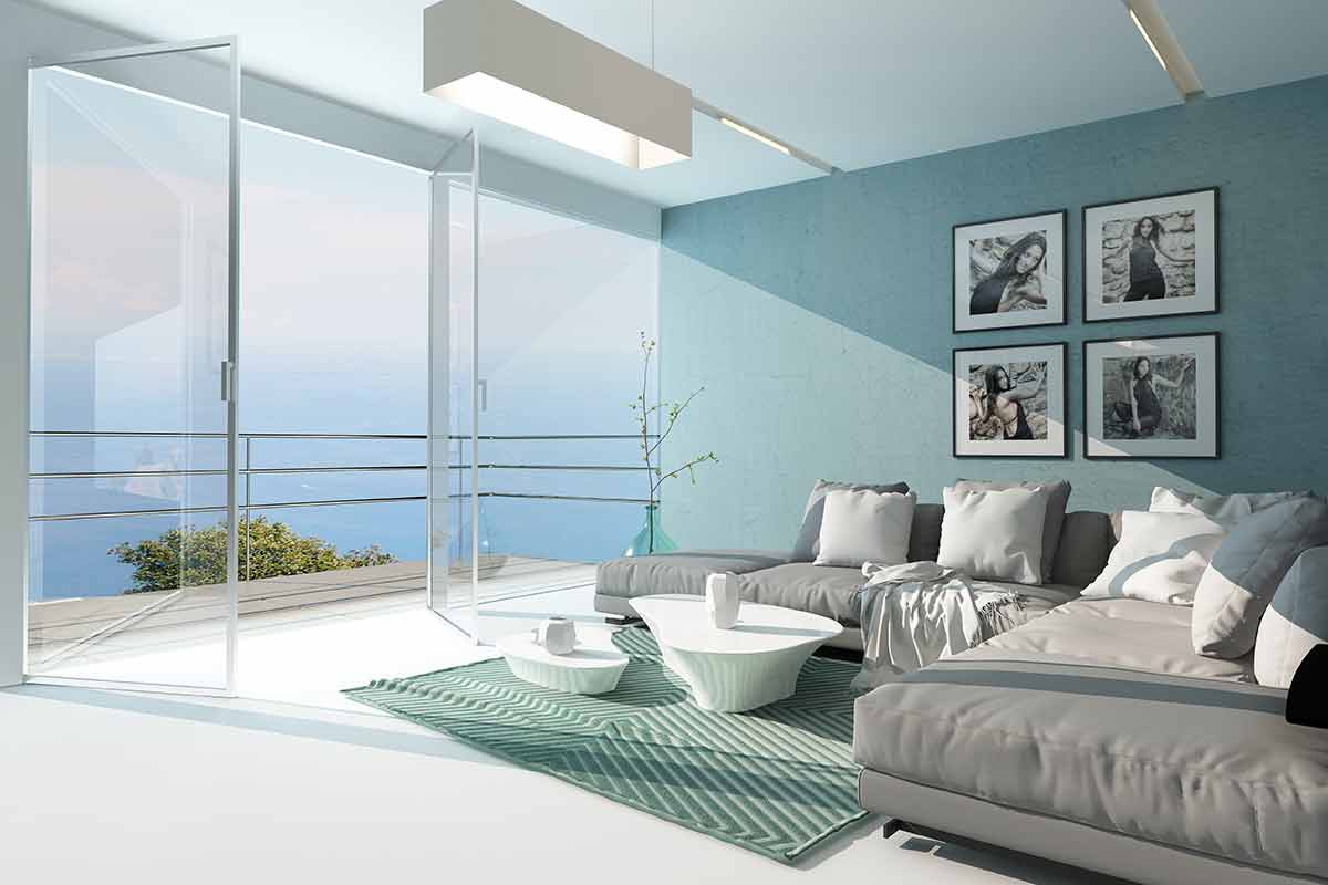 room with blue walls and ample natural light