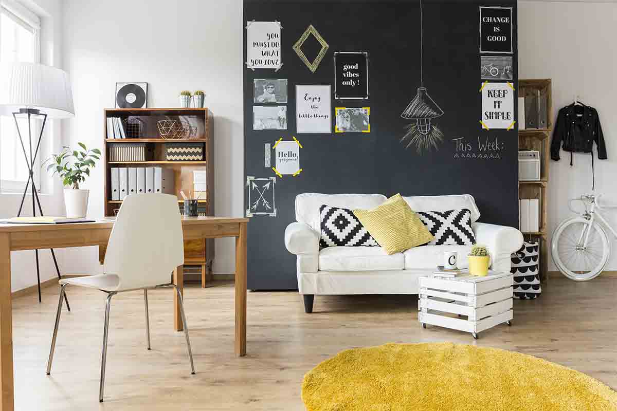 chilkboard wall in a home office