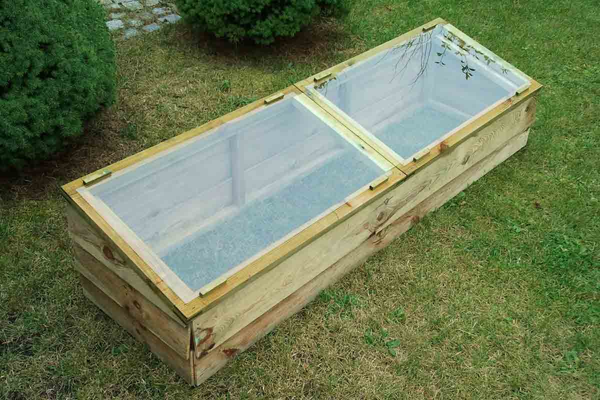 wooden cold frame in a garden