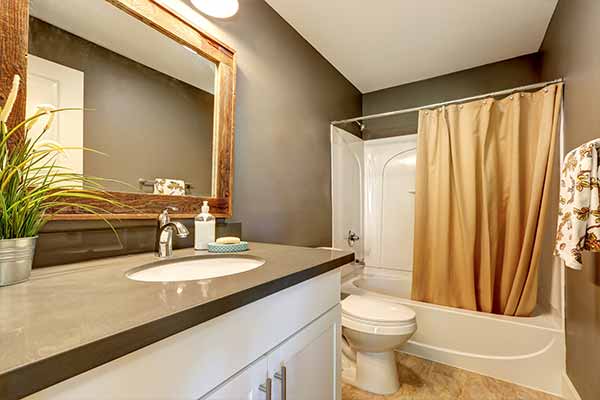 bathroom with grey walls and counter top