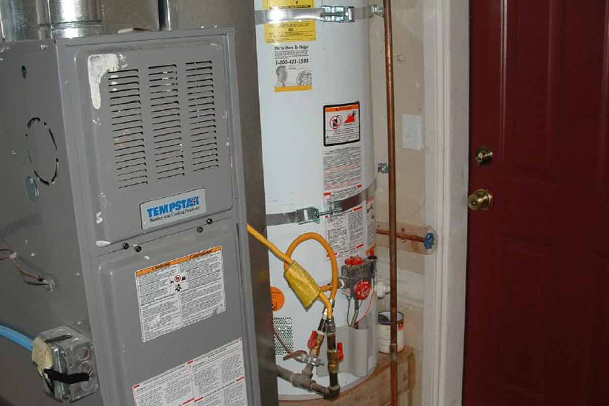 Gas furnace and water heater in utility room