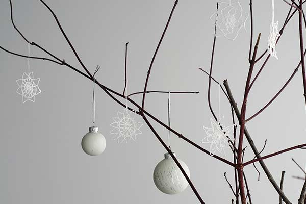 bare branch tree with simple ornaments