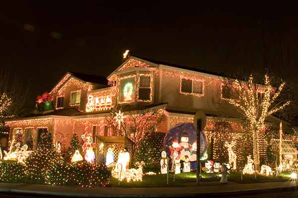 large house with extensive holiday lights