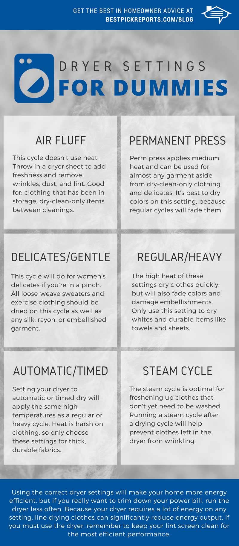 Dryer settings for dummies infographic